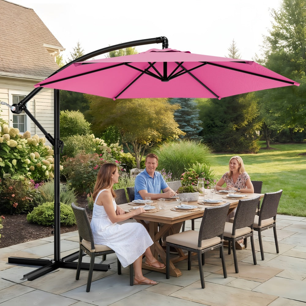 Patio Umbrella 10FT Cantilever Style with Eight Ribs, Adjustable Tilt, Crank and 16 Colors