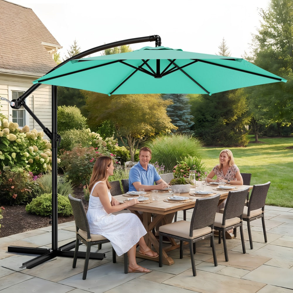 Patio Umbrella 10FT Cantilever Style with Eight Ribs, Adjustable Tilt, Crank and 16 Colors
