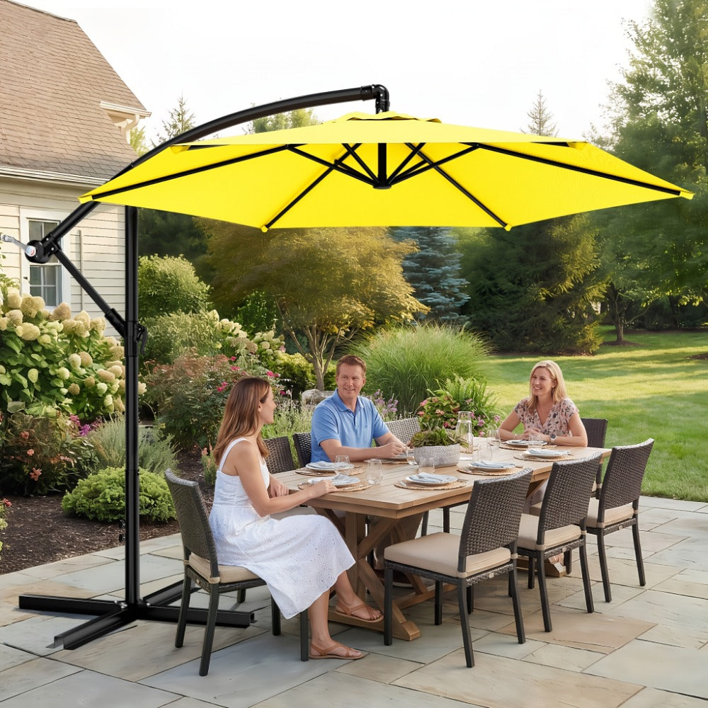Patio Umbrella 10FT Cantilever Style with Eight Ribs, Adjustable Tilt, Crank and 16 Colors