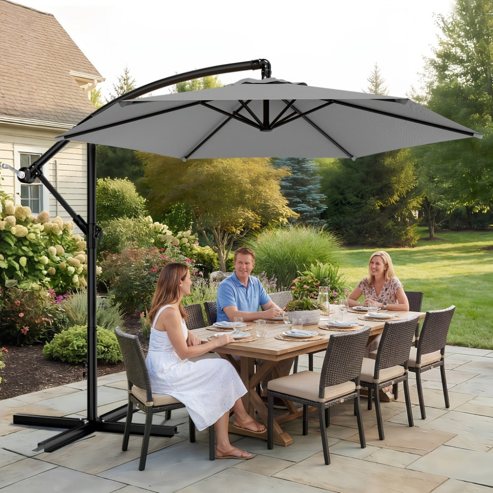 Patio Umbrella 10FT Cantilever Style with Eight Ribs, Adjustable Tilt, Crank and 16 Colors