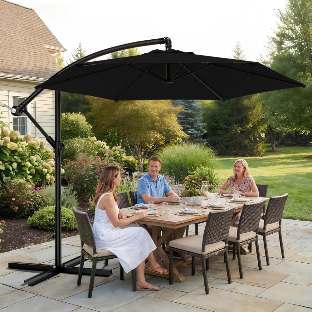 Patio Umbrella 10FT Cantilever Style with Eight Ribs, Adjustable Tilt, Crank and 16 Colors
