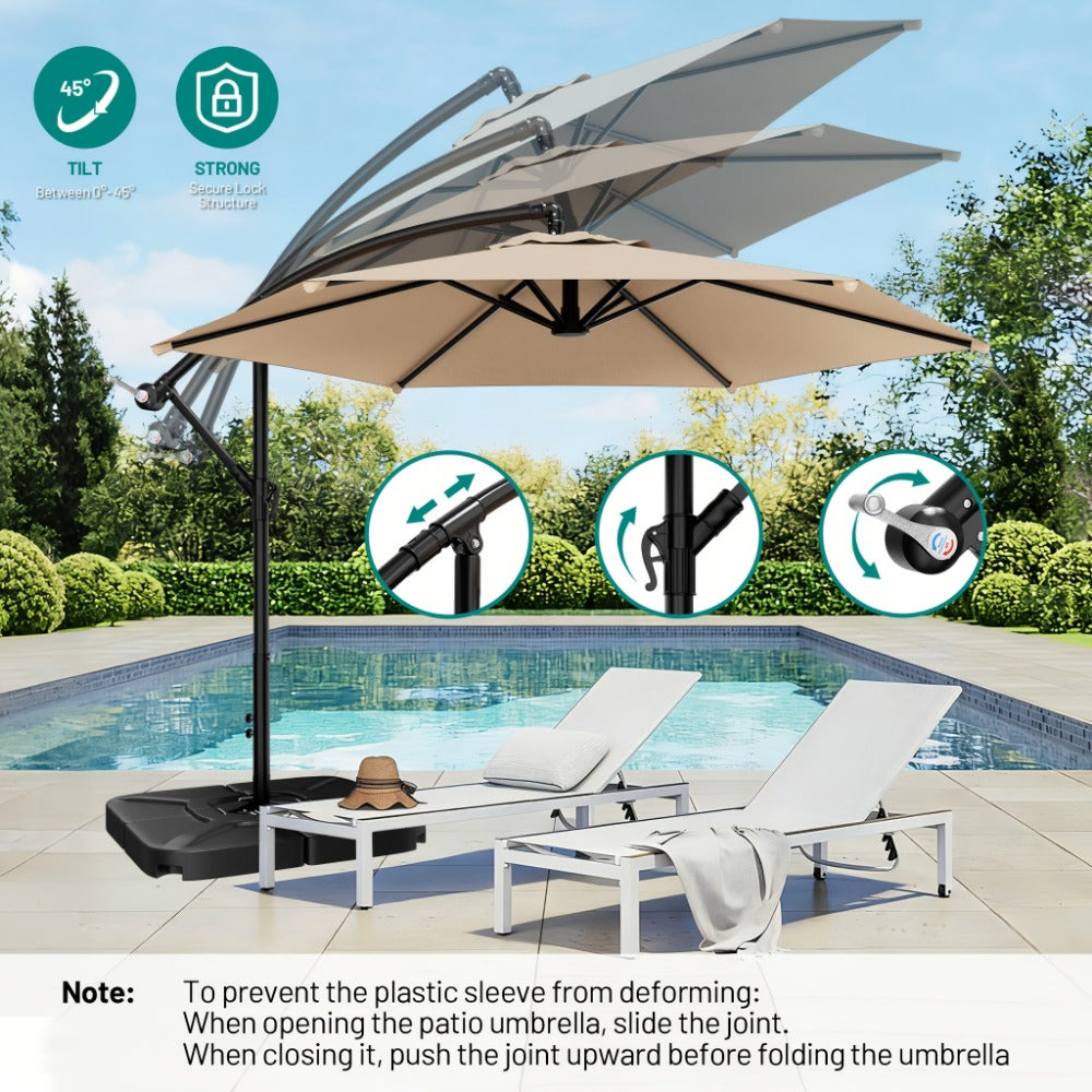 Patio Umbrella 10FT Cantilever Style with Eight Ribs, Adjustable Tilt, Crank and 16 Colors