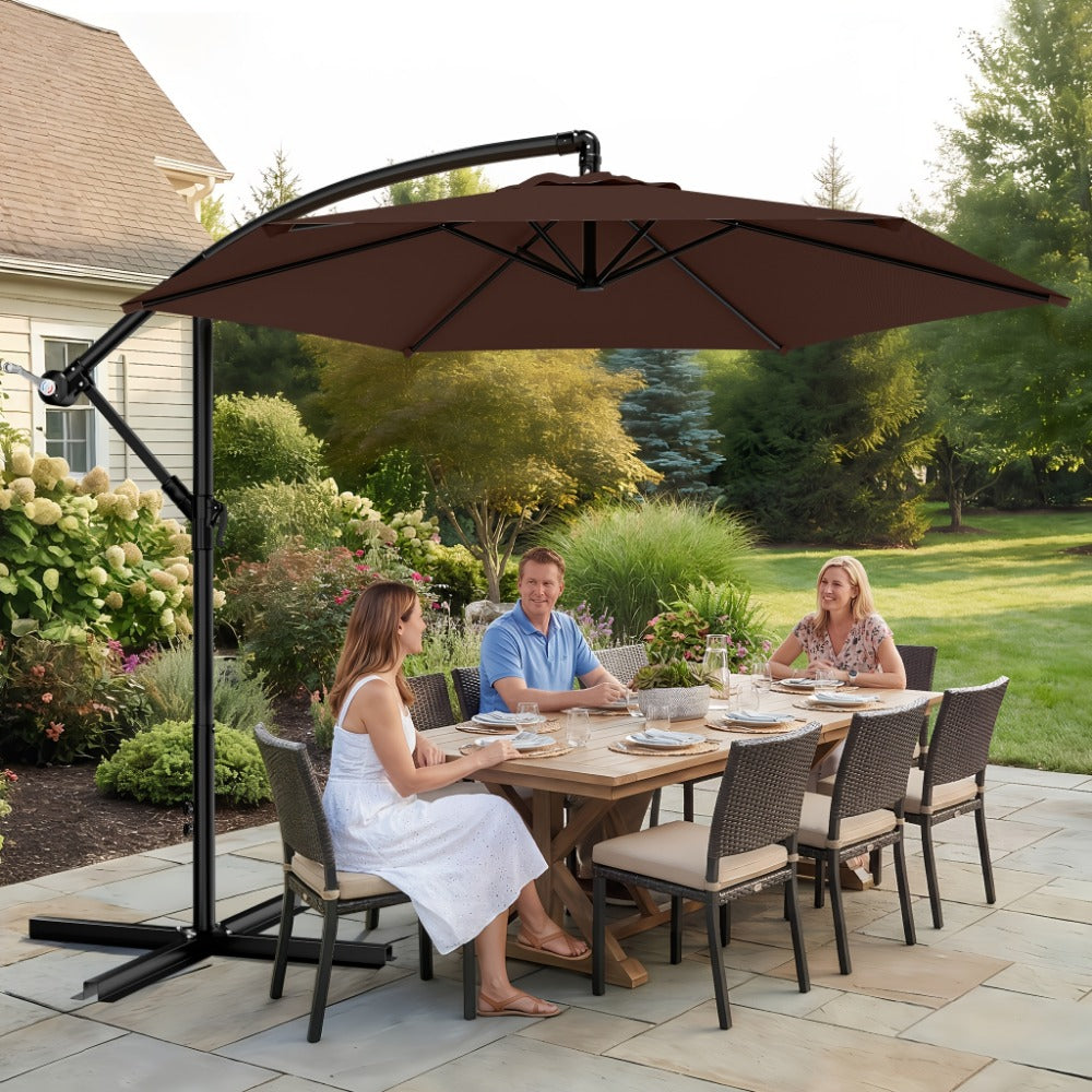 Patio Umbrella 10FT Cantilever Style with Eight Ribs, Adjustable Tilt, Crank and 16 Colors