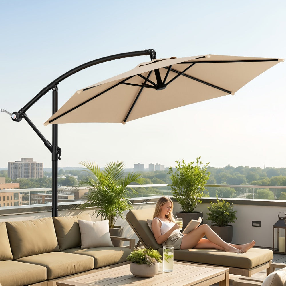 Patio Umbrella 10FT Cantilever Style with Eight Ribs, Adjustable Tilt, Crank and 16 Colors
