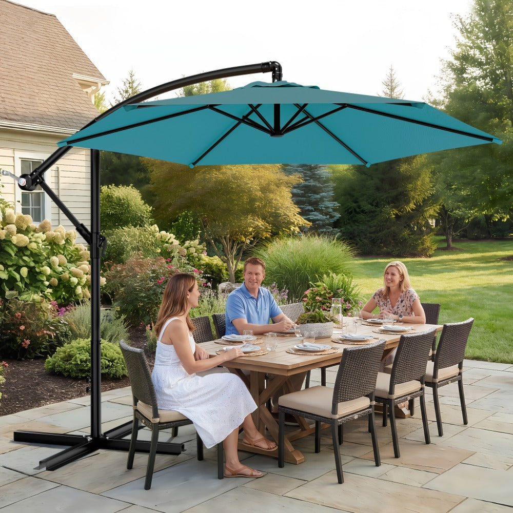 Patio Umbrella 10FT Cantilever Style with Eight Ribs, Adjustable Tilt, Crank and 16 Colors