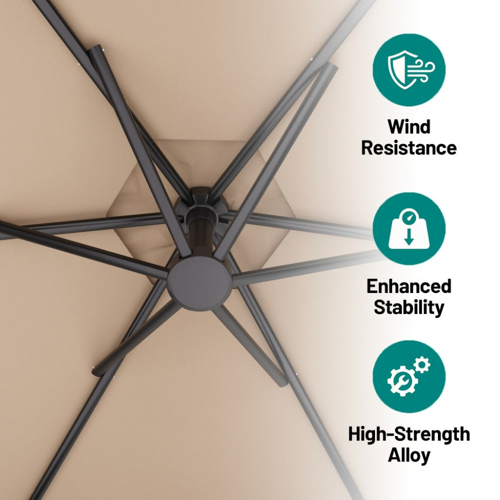Patio Umbrella 10FT Cantilever Style with Eight Ribs, Adjustable Tilt, Crank and 16 Colors