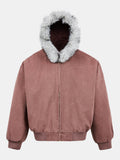 Boxy Faux Fur Collar Hooded Jacket