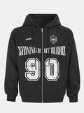 Oversize Number Print Zipper Hoodie