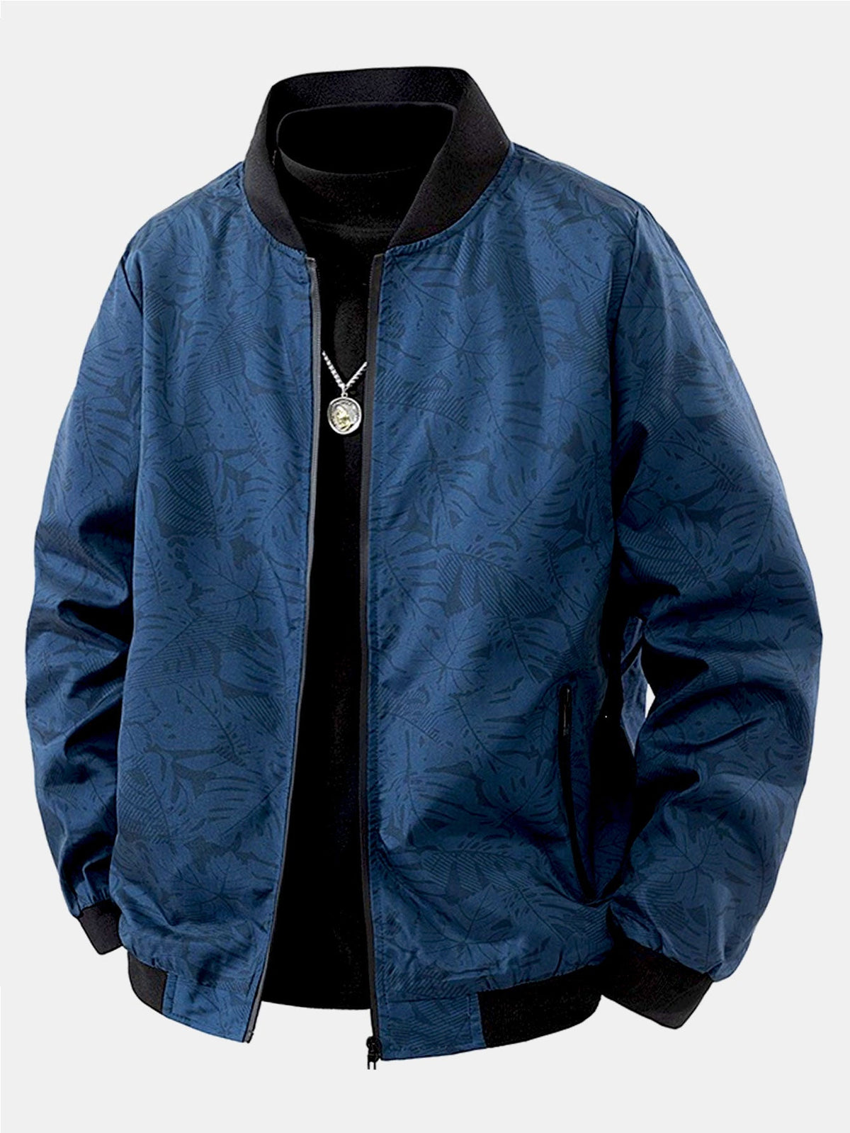 Leaf Print  Zip-Up Bomber Jacket