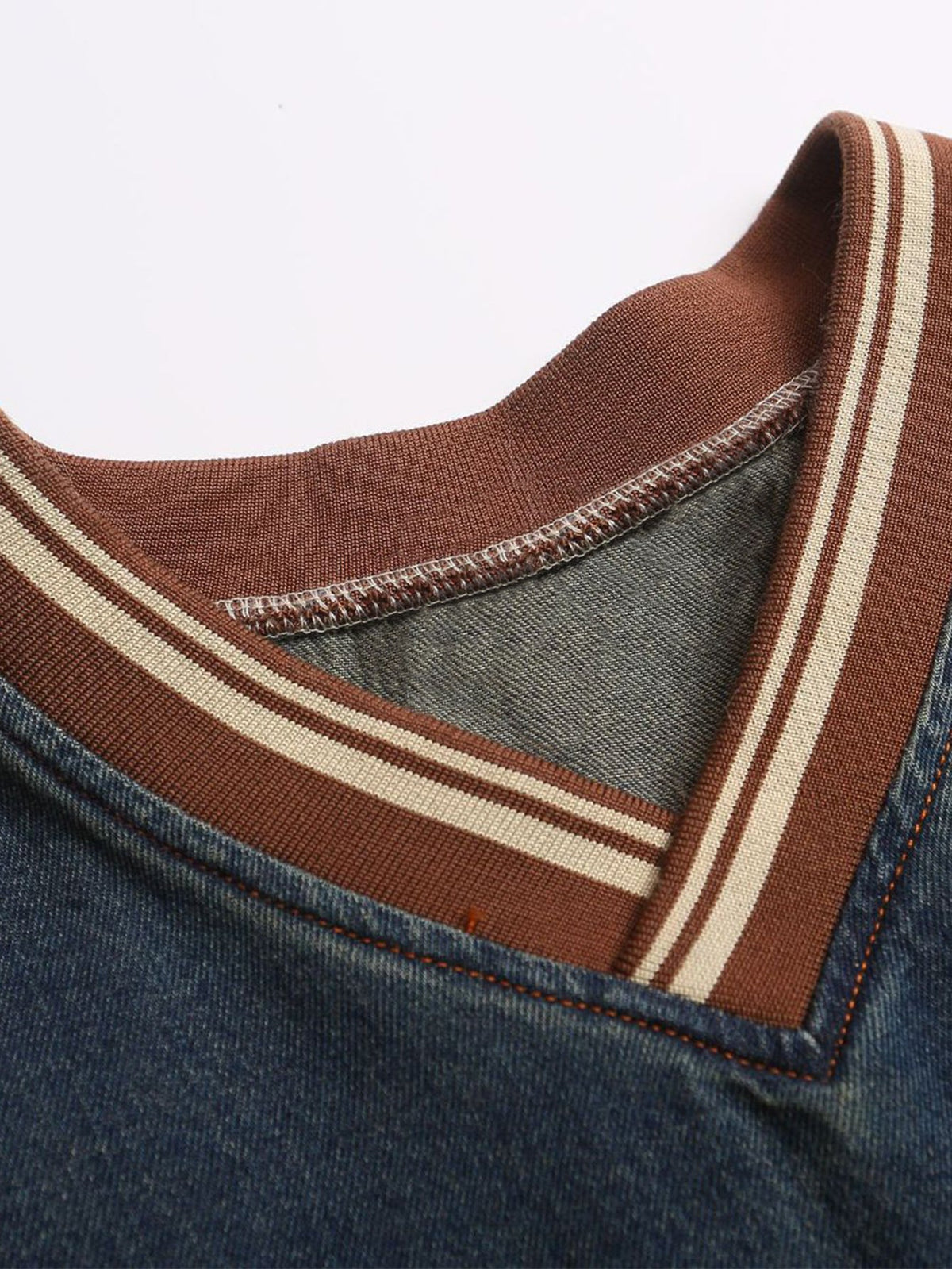 Oversize Brooklyn Embroidery Washed Distressed Denim Sweatshirt
