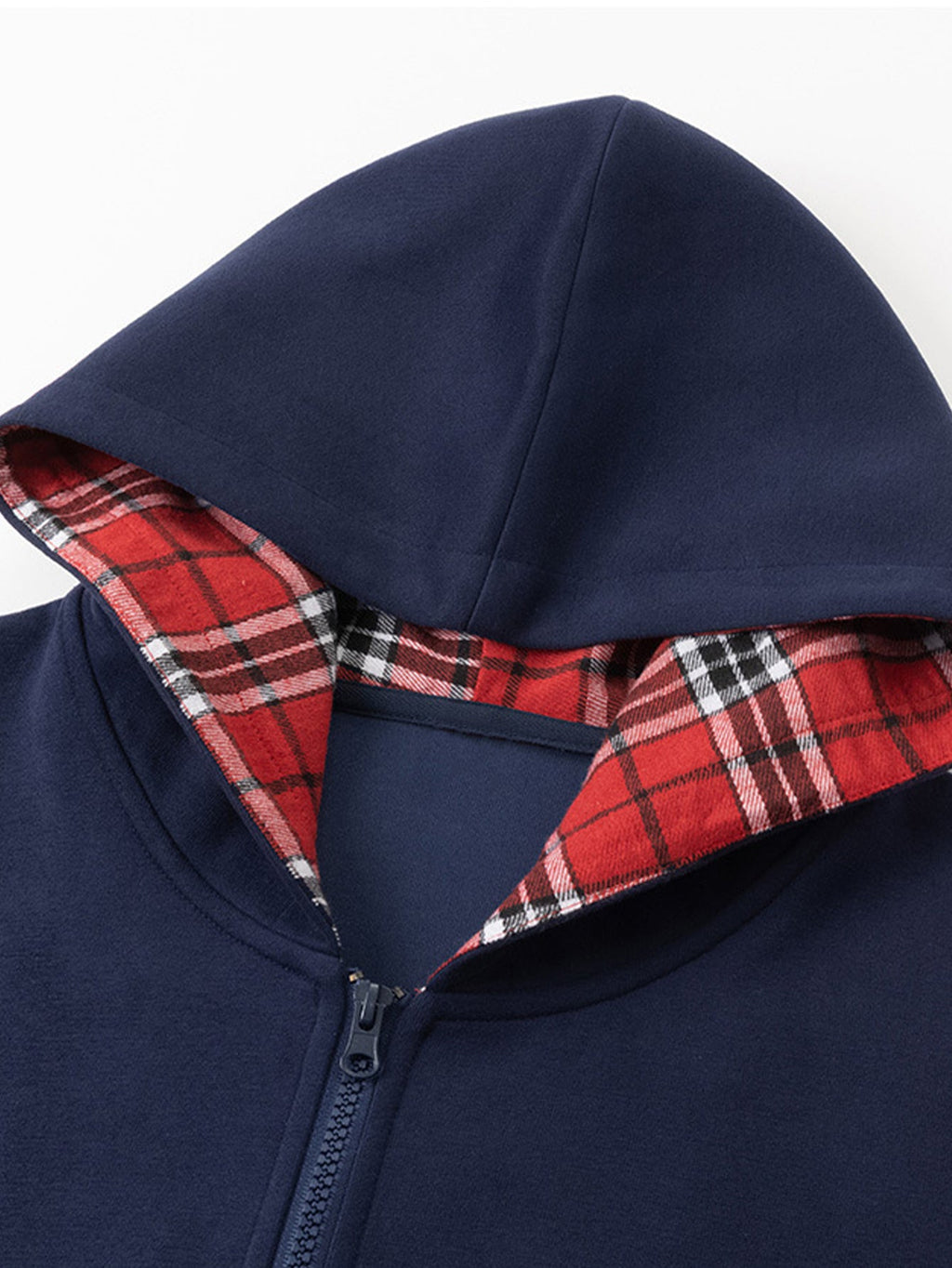2 In 1 Plaid Zipper Kangaroo Pocket Hoodie