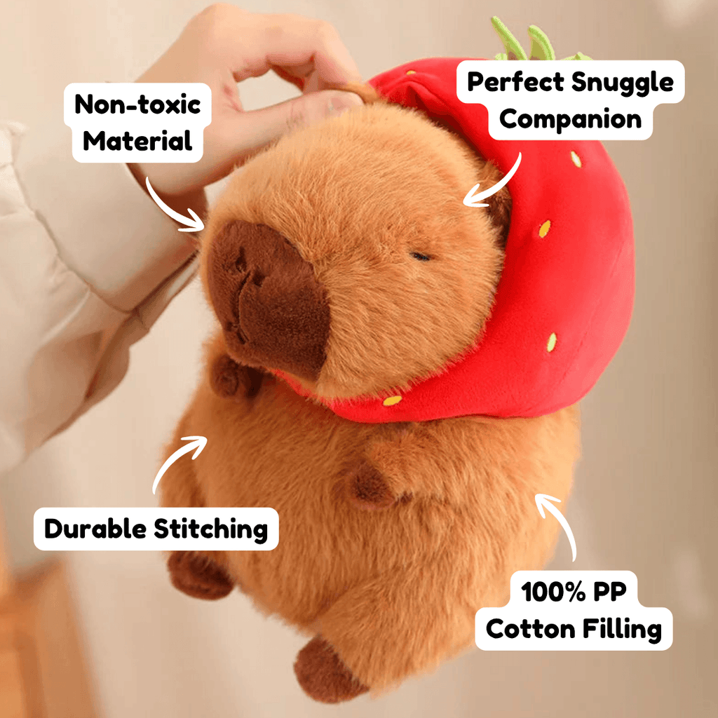 Kawaii Capybara with Strawberry Hat Plushie