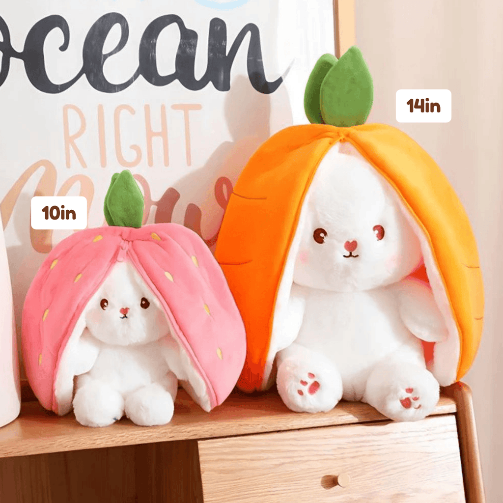 Fluffy Strawberry Carrot Bunny Zip Up Plushie