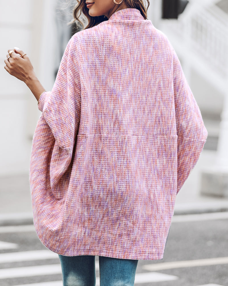 Colorful Waffle Knit Open Front Coat Batwing Long Sleeve Cardigan