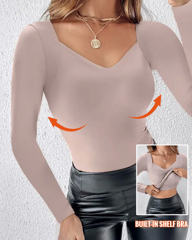 ChicMe ContourX V Neck Shapewear Seamless Tank High Strechy Long Sleeve Slim Fit Tops