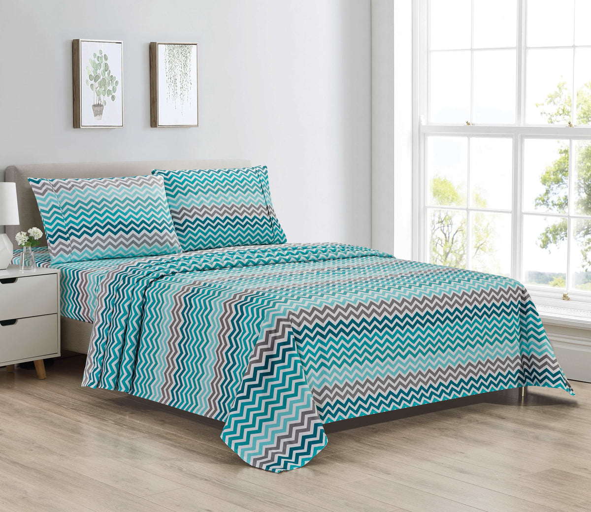 Bibb Home Egyptian Luxury 1800 Microfiber Count Printed 4 Piece Sheet Set