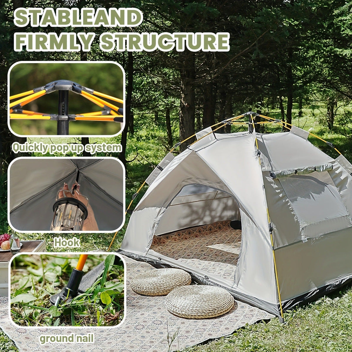 Camping Tent, One-to-Three or Three-to-Four-Person Pop-Up Outdoor Shelter with Dual Doors for Camp Setup