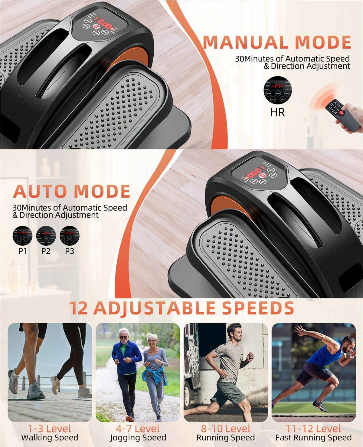 Under Desk Elliptical Machine Fully Assembled Quiet Portable Seated Pedal Exerciser with Remote Control 12 Adjustable Speeds for Home Office Workout Low Impact Leg Exercise Equipment