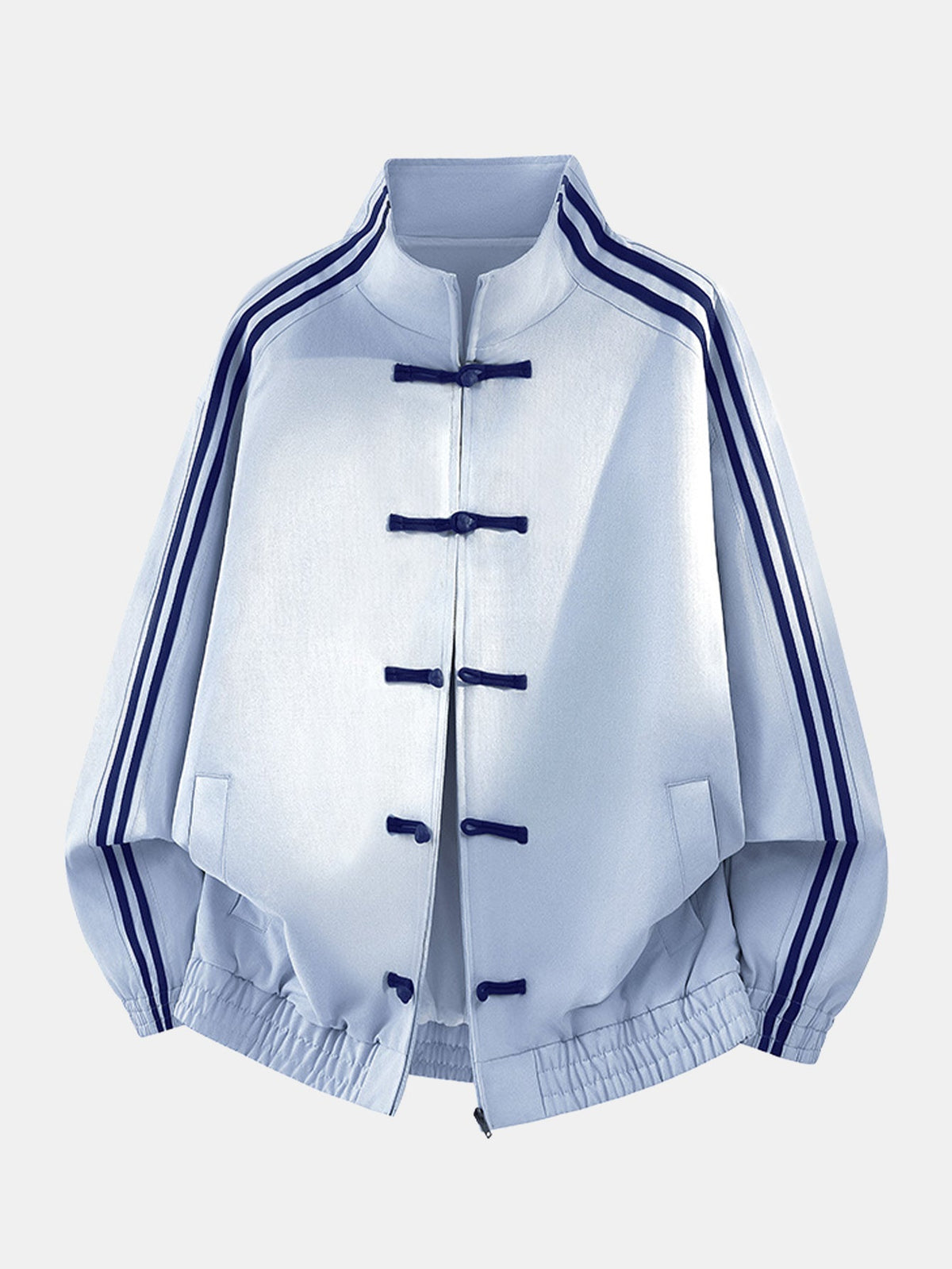 Stand Collar Frog Button Striped Track Jacket