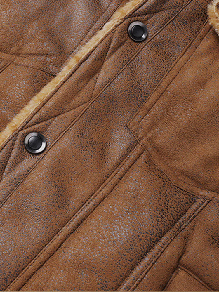 Regular Fit Faux Fur Lined Faux Suede Jacket