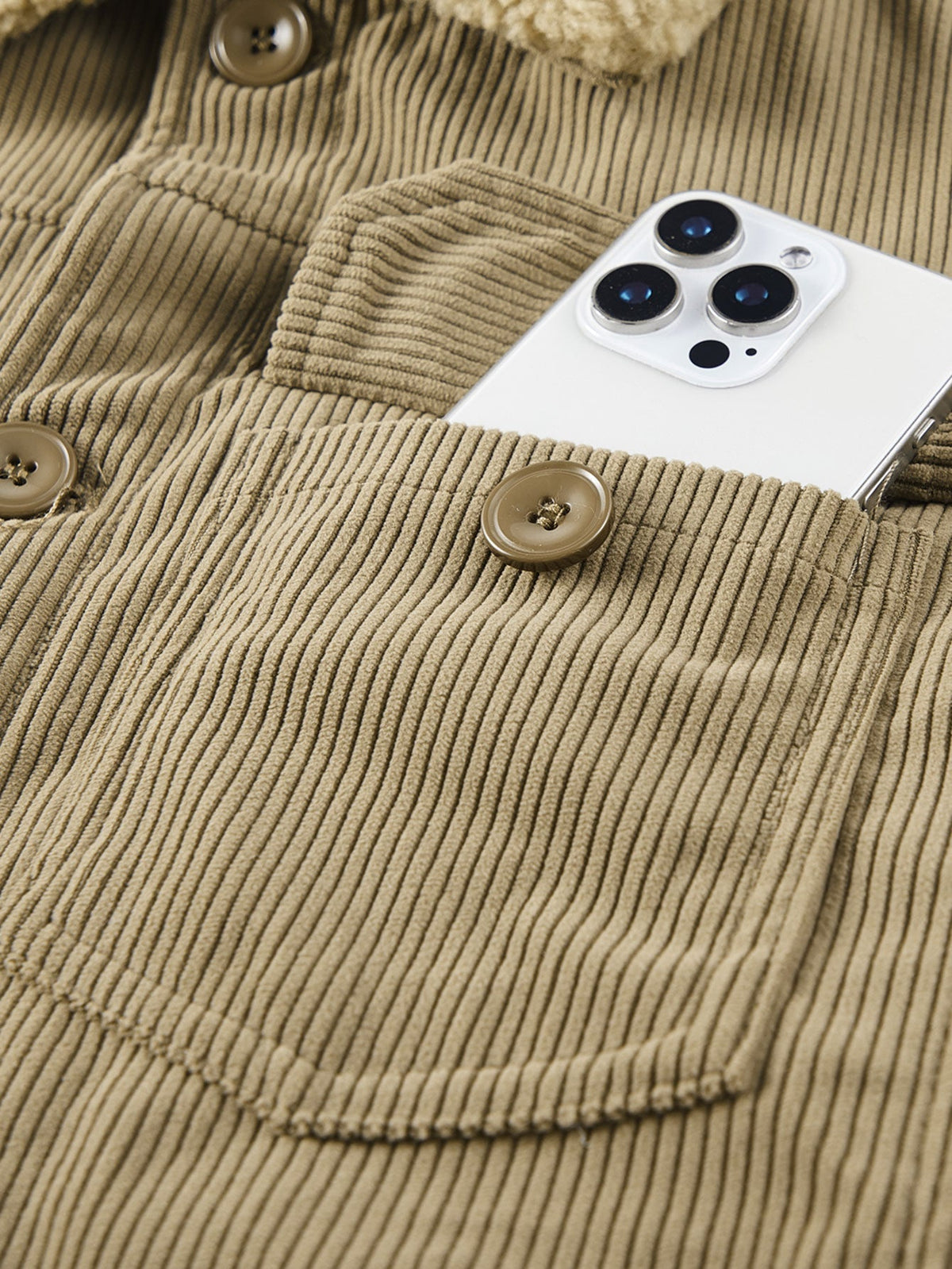 Teddy Fleece Lined Button Up Corduroy Jacket
