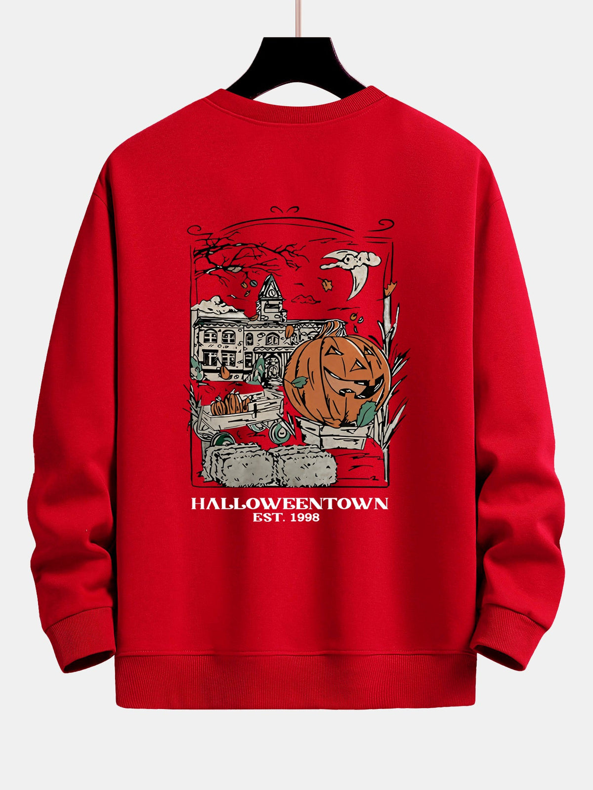 Halloween Pumpkin Town Print Relax Fit Sweatshirt