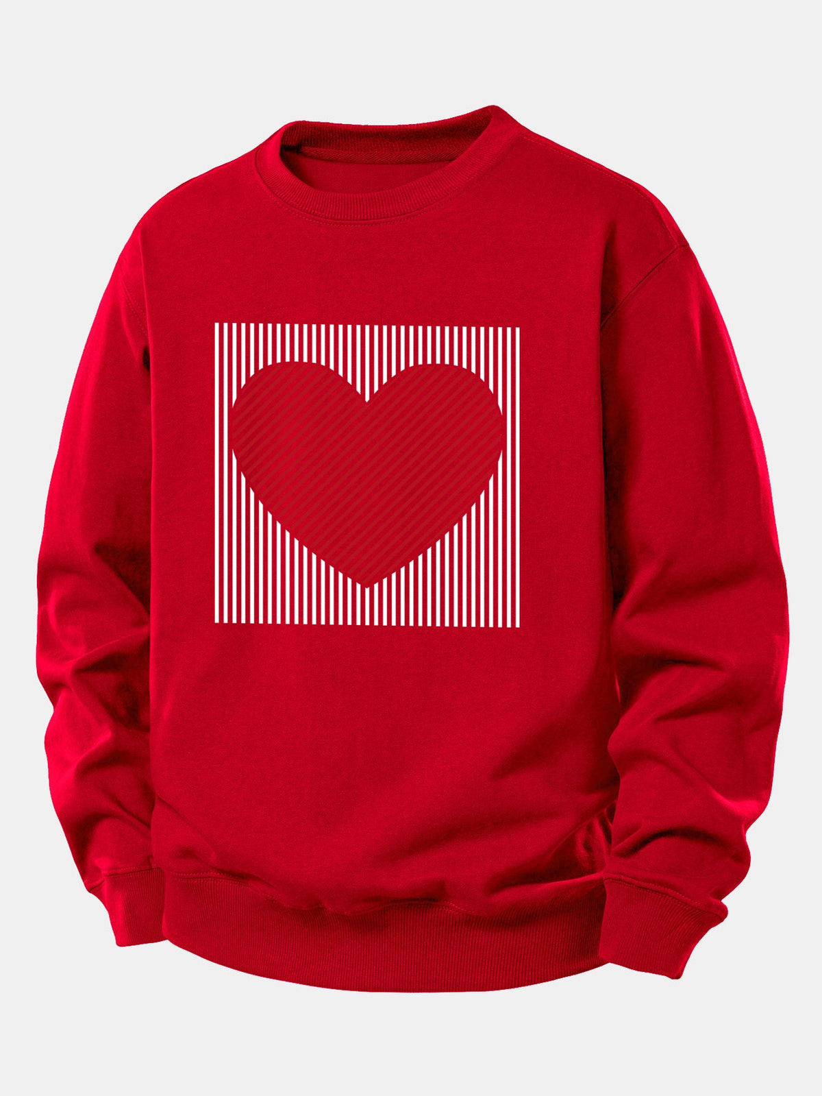 Striped Heart Print Relax Fit Sweatshirt