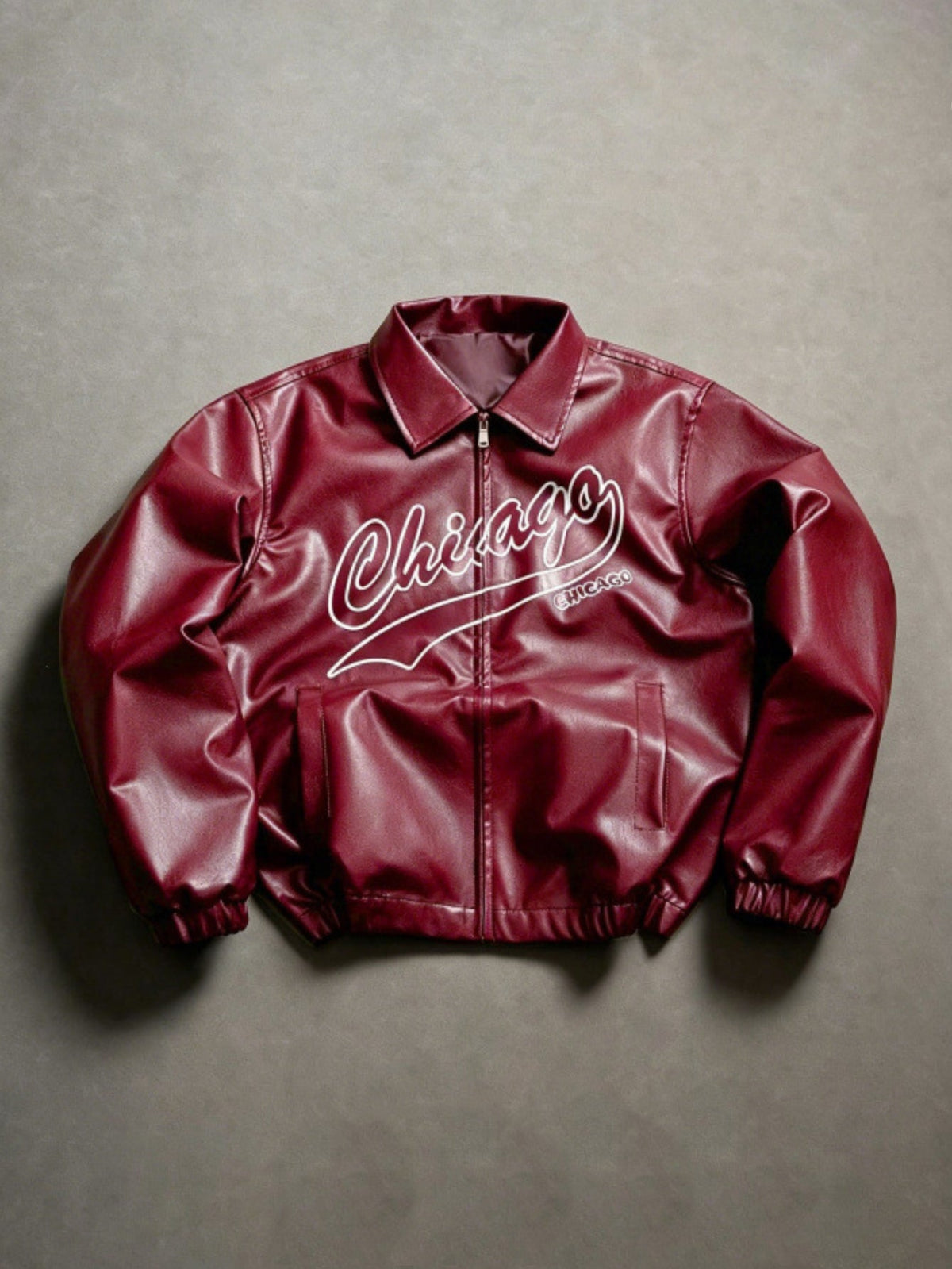 Chicago Graphic Faux Leather Zip-Up Jacket