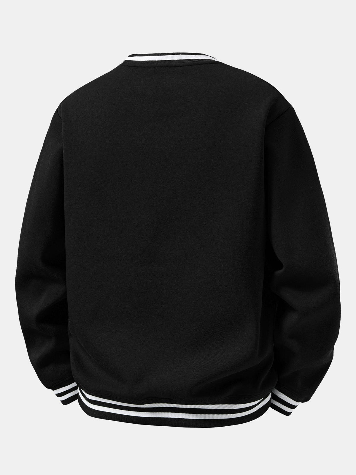 Star Print Striped Ribbed Trim Crew Neck Sweatshirt