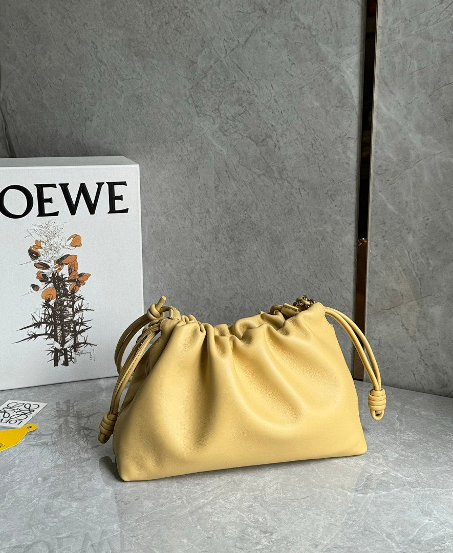 Loewe Flamenco Clutch Mini – Butter Pale Yellow Nappa Leather Gold Rope Chain