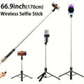 68 Inch Live Streaming Tripod Floor Standing with Wireless Remote, Retractable Selfie Stick, 360° Rotation