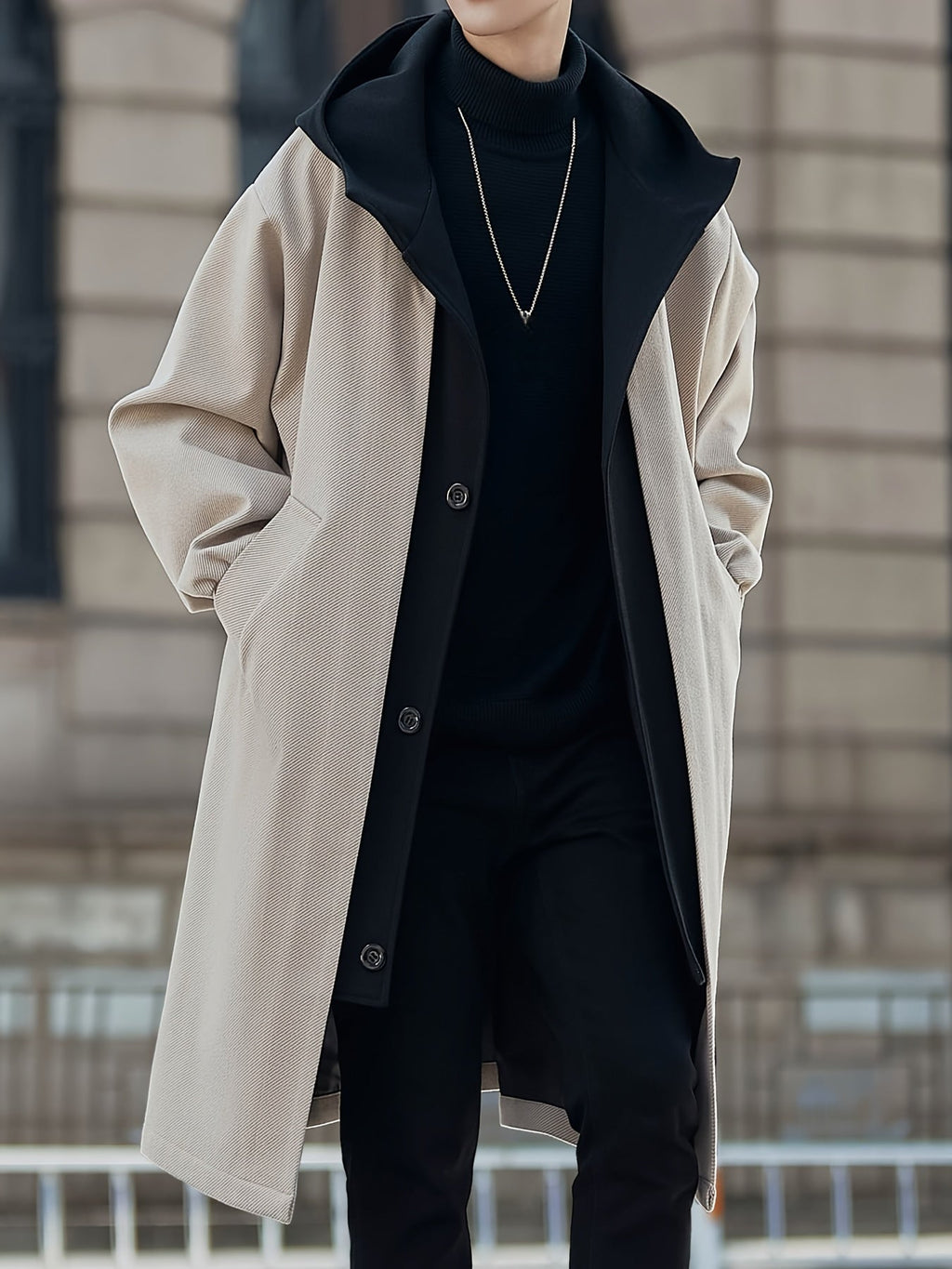 Cornelius | Mehrlagiger Longline-Mantel mit Kapuze