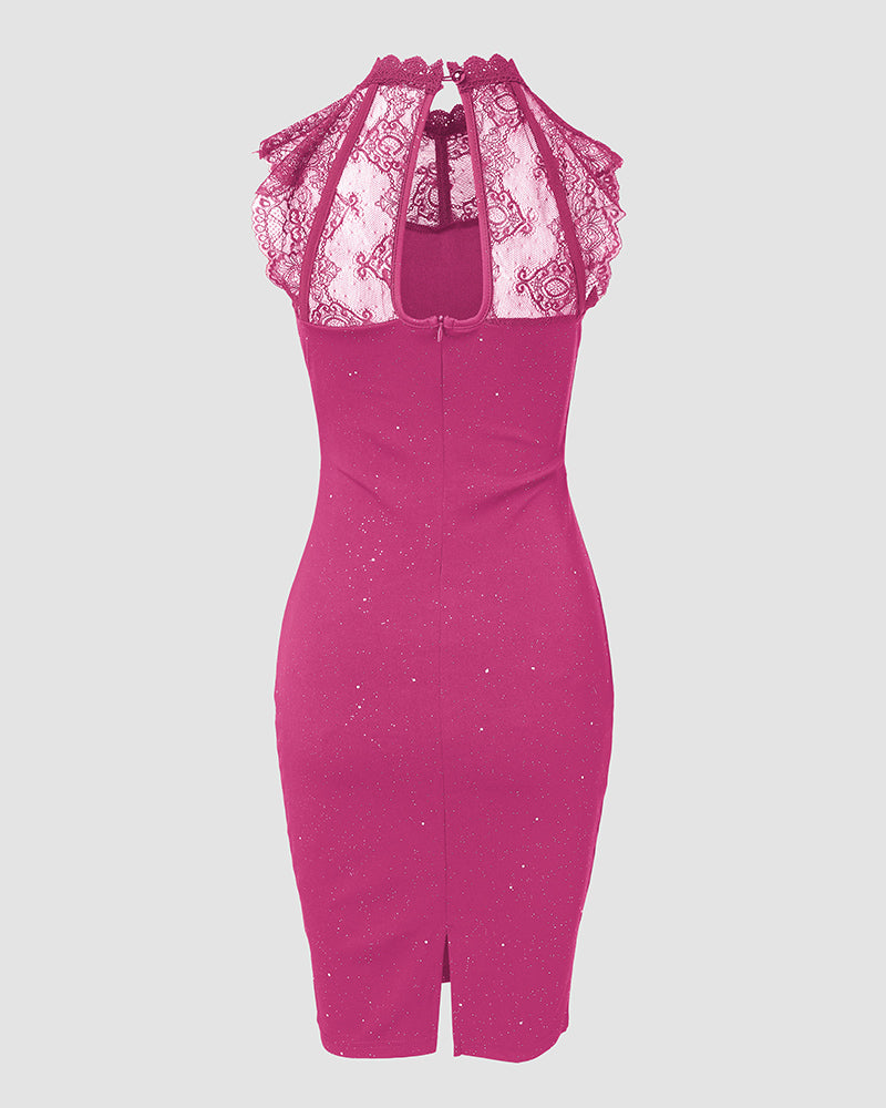 Glitter Contrast Lace Party Dress