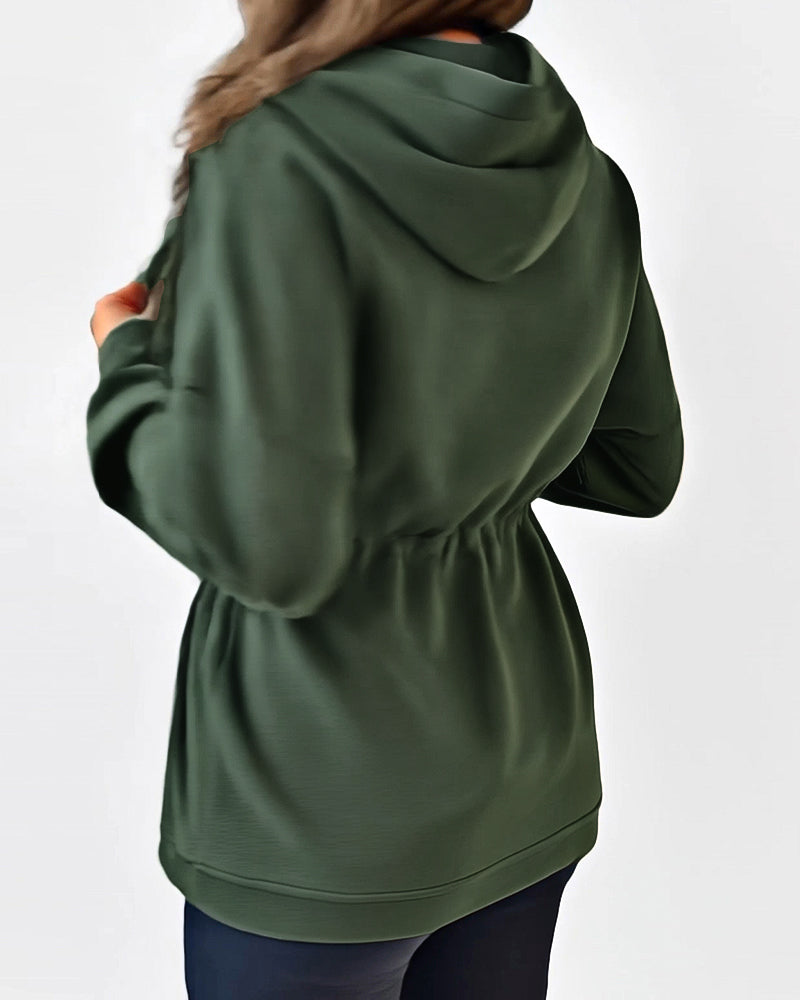Locker geschnittene Kapuzenjacke mit langem Arm, Kordelzug in der Taille und Taschen