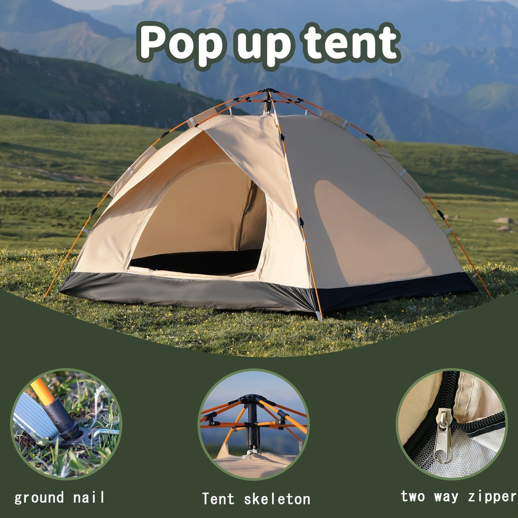 Camping Tent, One-to-Three or Three-to-Four-Person Pop-Up Outdoor Shelter with Dual Doors for Camp Setup