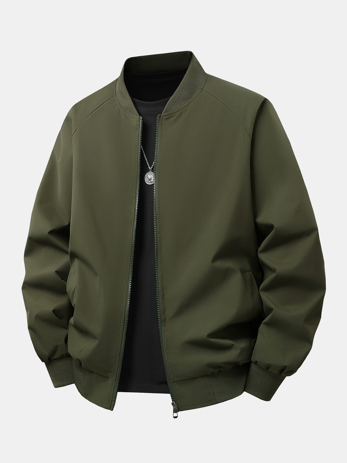 Relax Fit Zip-Up Bomber Jacket