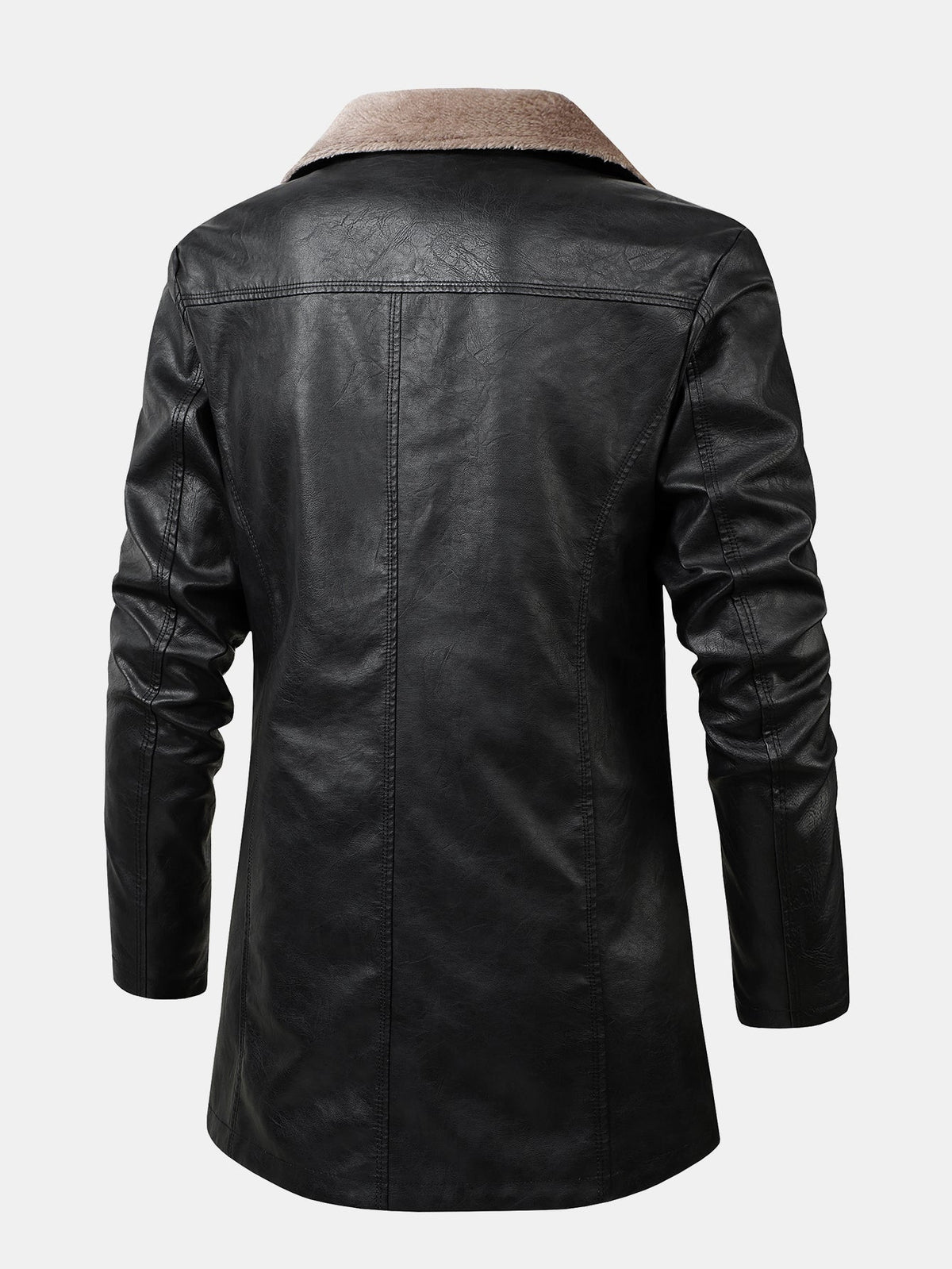 Faux Fur Lined Long Line PU Leather Coat