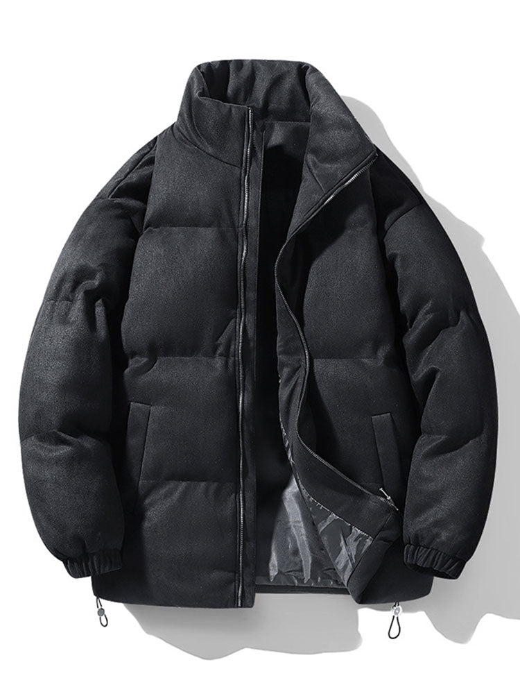 Funnel Neck Faux Suede Puffer Coat