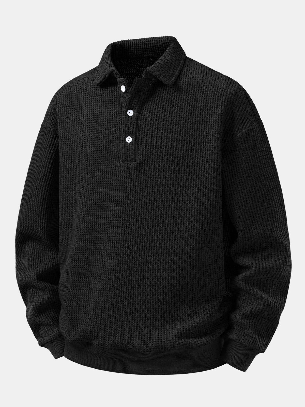 Relaxed Fit Waffle Polo Collar Sweatshirt