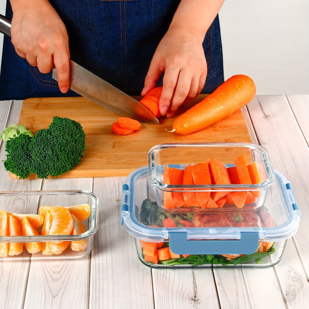 Glass Food Storage Containers for Meal Prep, Airtight Borosilicate Kitchen Boxes, Microwave and Freezer Safe