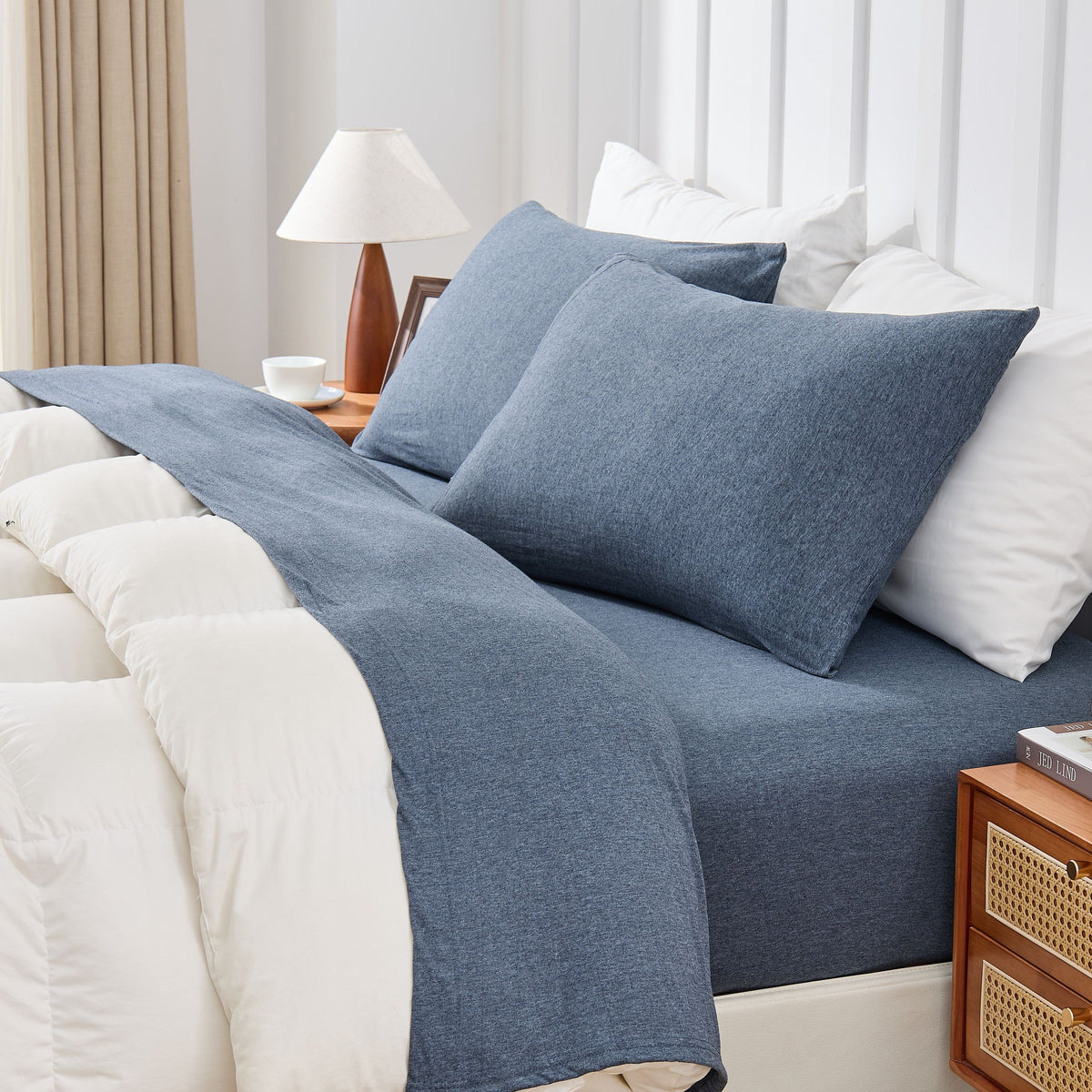 Kathy Ireland 4 Piece Heathered Jersey Knit Cotton Sheet Set