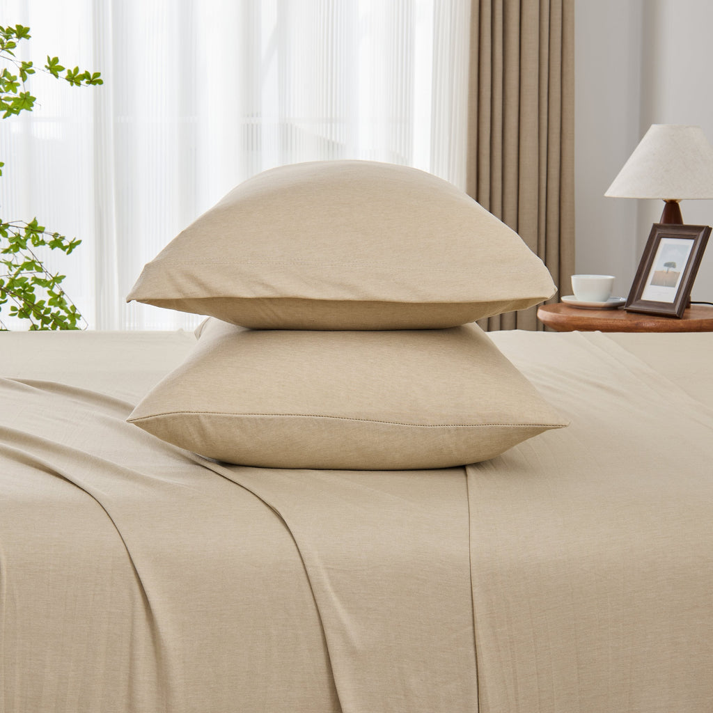 Kathy Ireland 4 Piece Heathered Jersey Knit Cotton Sheet Set