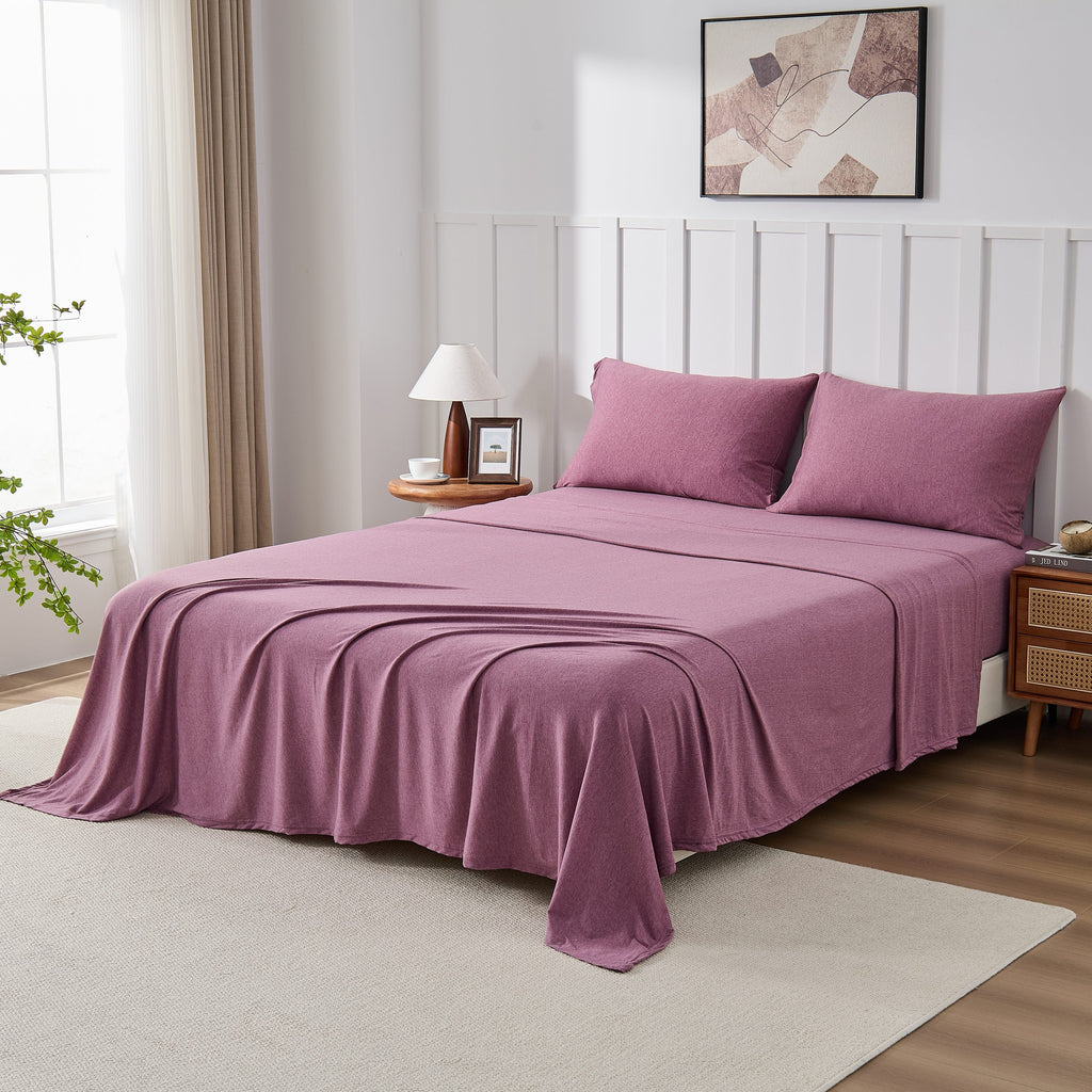 Kathy Ireland 4 Piece Heathered Jersey Knit Cotton Sheet Set
