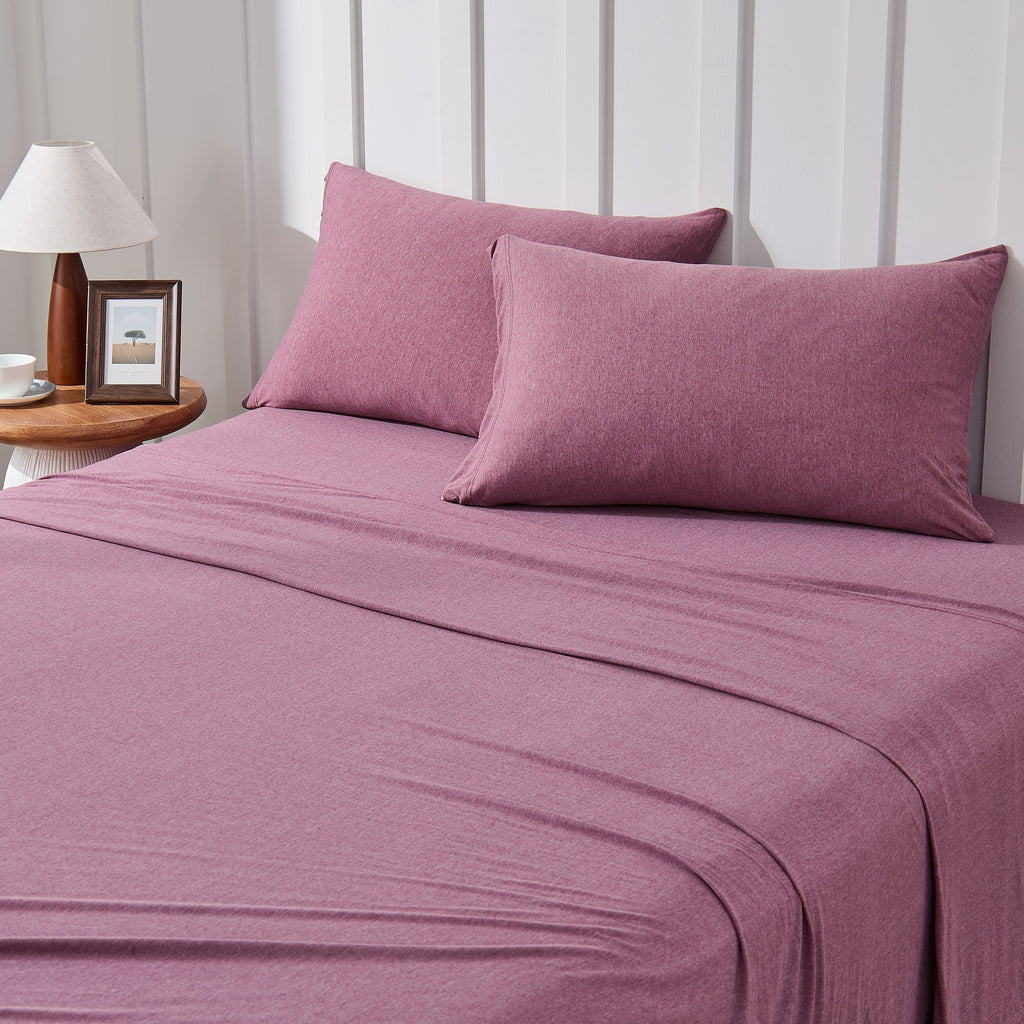 Kathy Ireland 4 Piece Heathered Jersey Knit Cotton Sheet Set