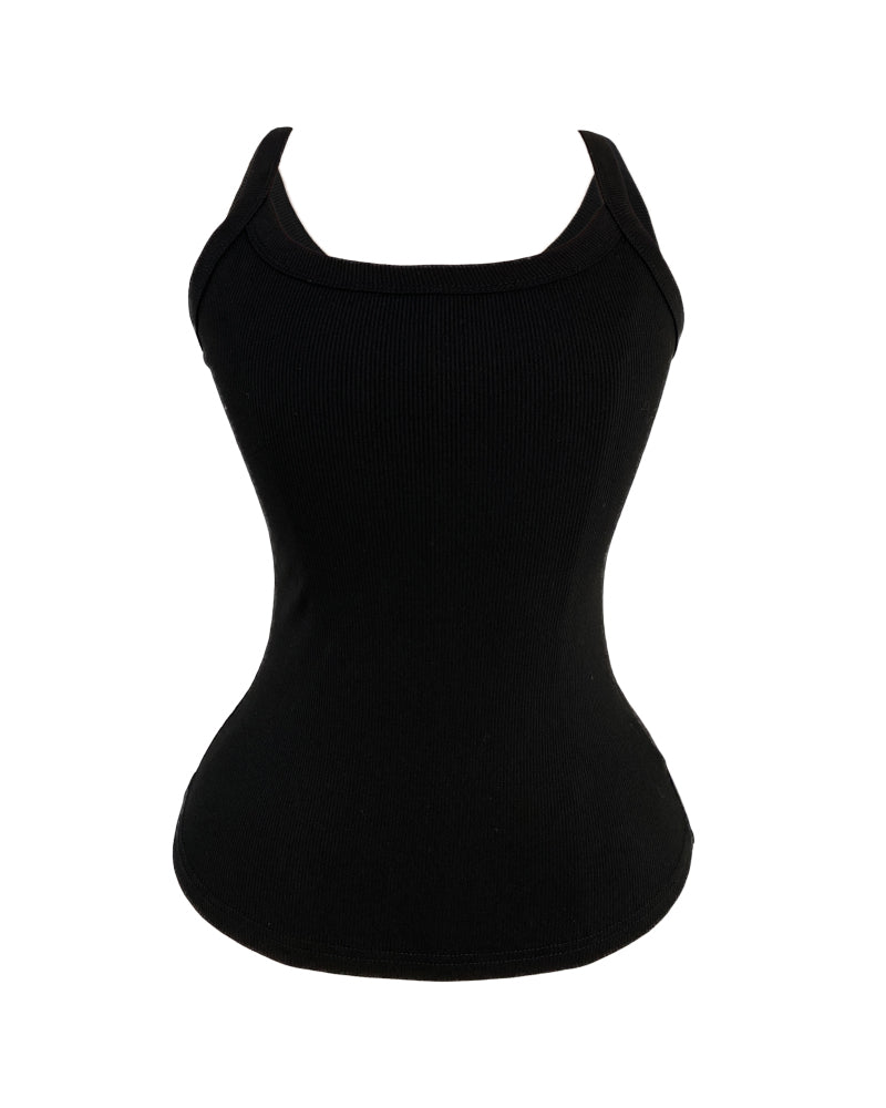 Scoop Neck Spaghetti Strap Ribbed Top Casual Sleeveless Slim Fit Tank