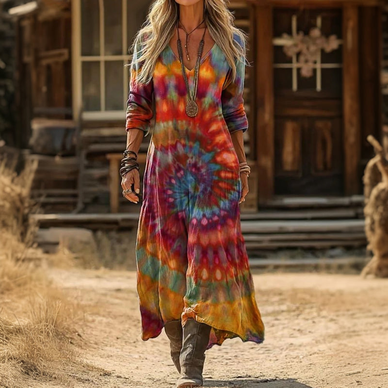 Evelyn | Lässiges Langarmkleid im Vintage-Batik-Look
