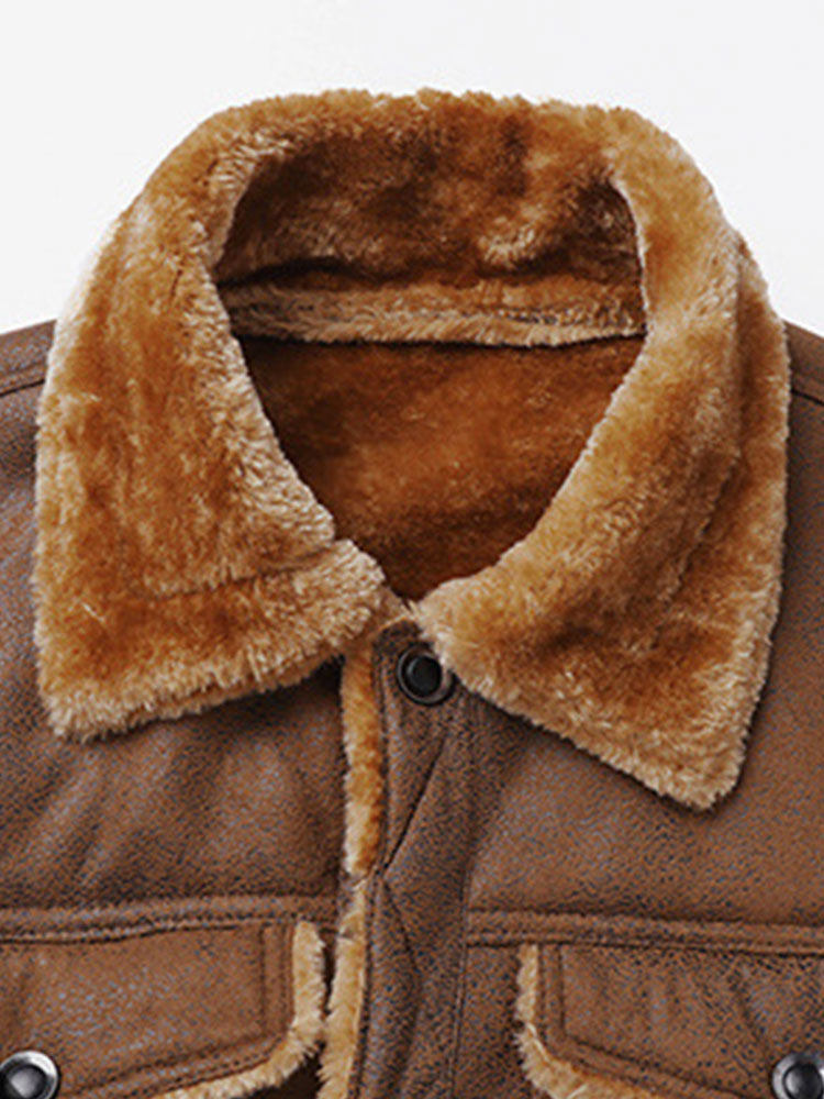 Regular Fit Faux Fur Lined Faux Suede Jacket