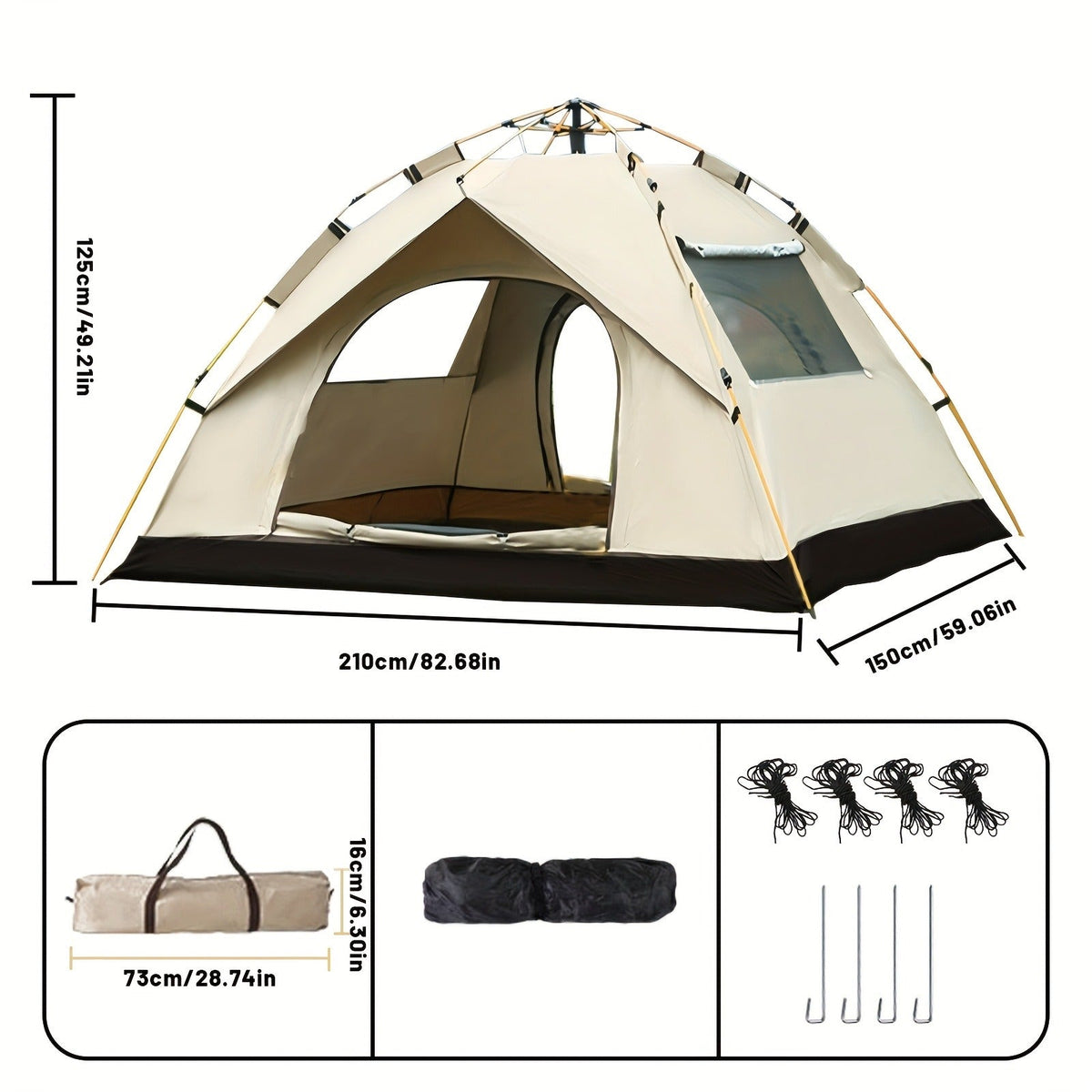 Camping Tent, One-to-Three or Three-to-Four-Person Pop-Up Outdoor Shelter with Dual Doors for Camp Setup