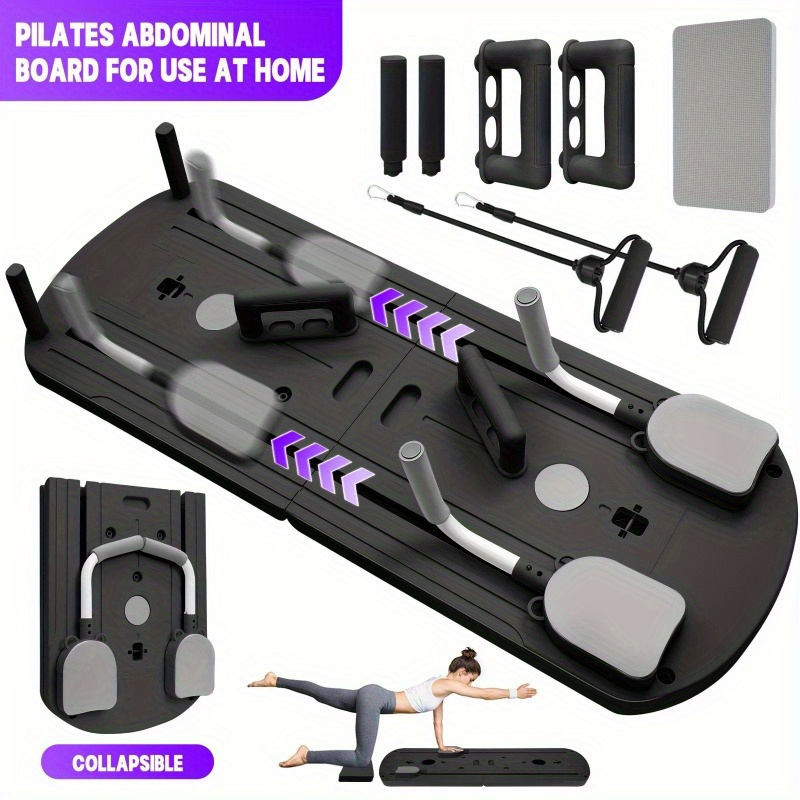 Foldable 8-in-1 Pilates Slide Board with Resistance Bands, Ab Handles and Purple, Pink or Grey Options