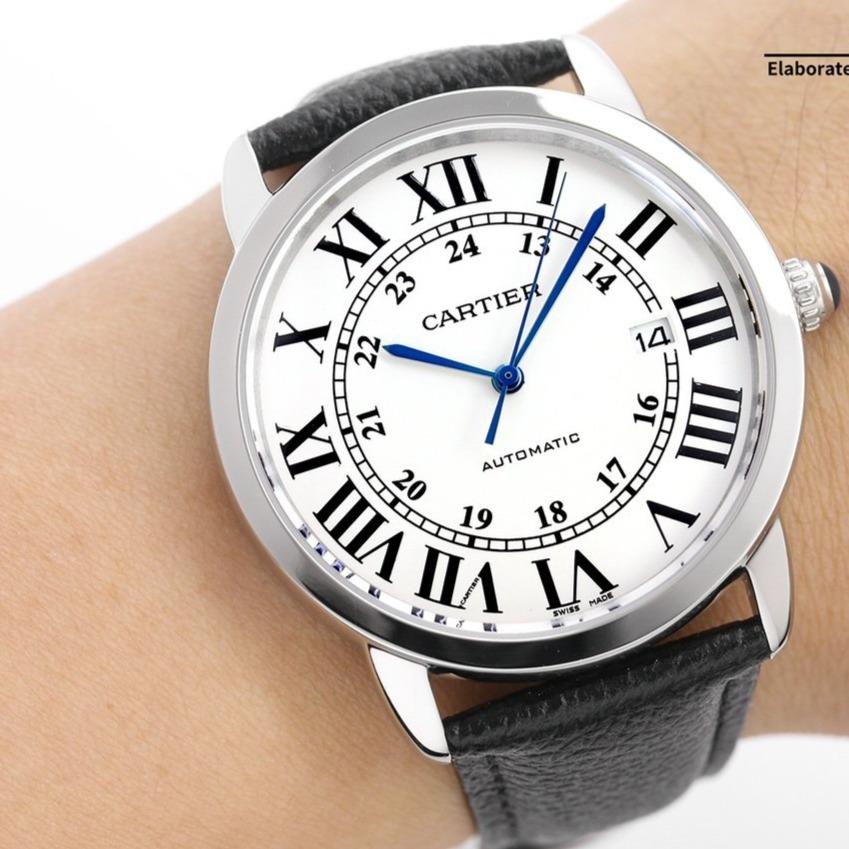 RONDE SOLO DE CARTIER WEISSES ZIFFERNBLATT SCHWARZES LEDER